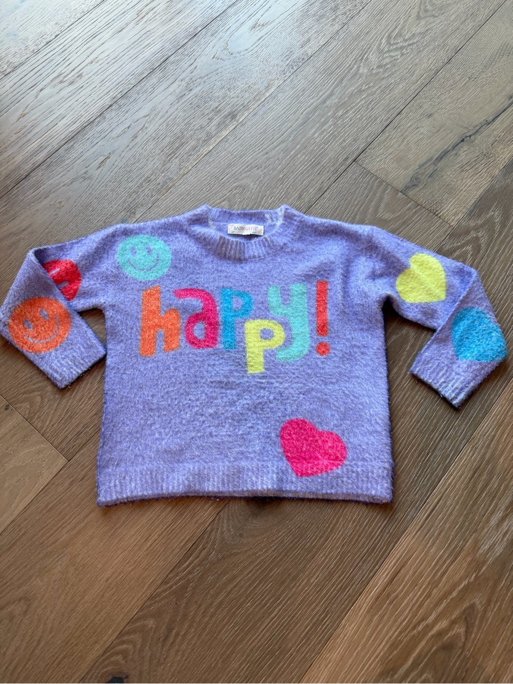 Kids Baby Sara Purple 'Happy!' Heart Sweater